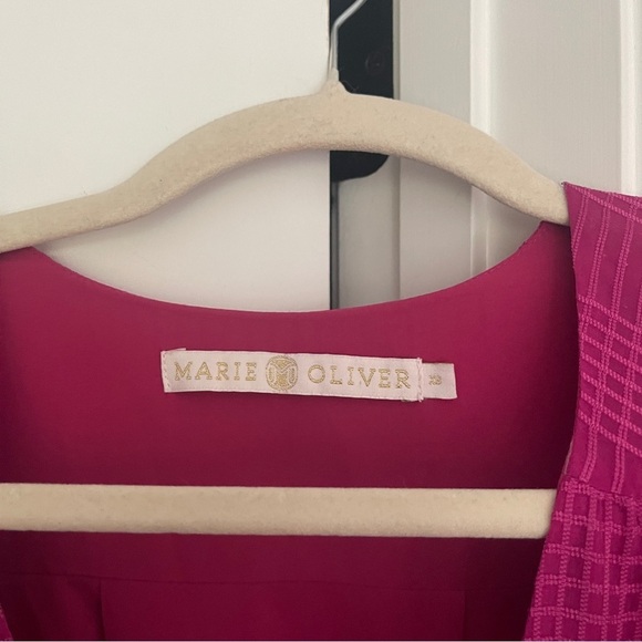 Marie Oliver Vanessa Fuschia Pink Subtle Plaid Short Sleeve V Neck Maxi Dress - Picture 3 of 6